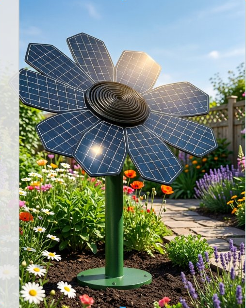 Sunflower Gimbal Tracker in a beautiful garden setting with flowers